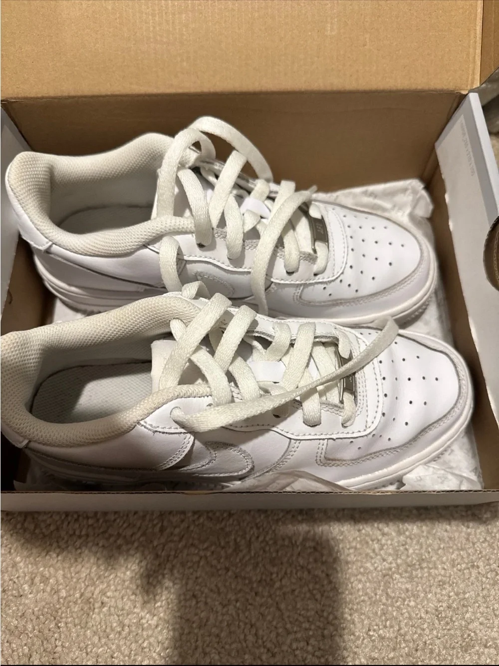 Nike Kids White Low-Top Sneakers with Leather Upper